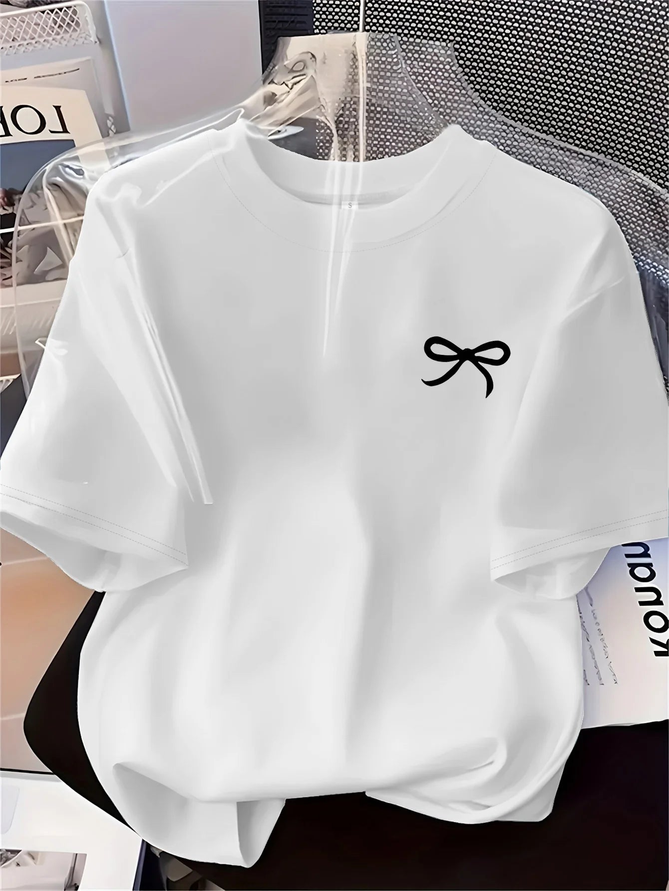 New Women's T-shirt Black Bow Printed Simple Style Casual Fashion Short Sleeve T-shirt Soft Comfortable Summer Women Clothing